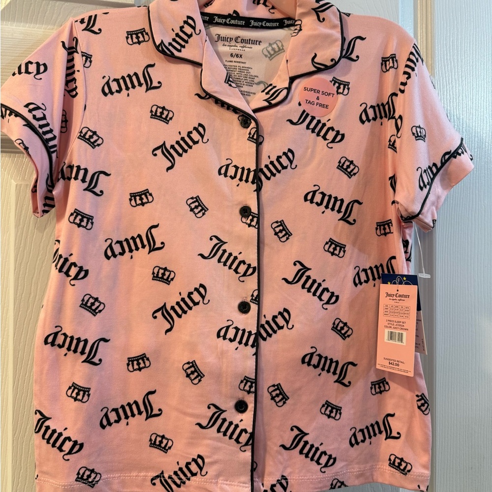Juicy Couture Girls’ Pink and Black Pajama Short Set NWT 6/6X